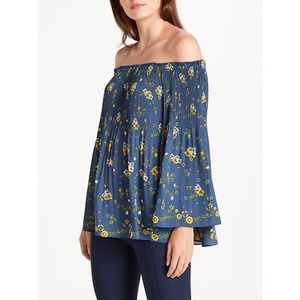 Max Studio Floral Pleat Crepe Off-Shoulder Top